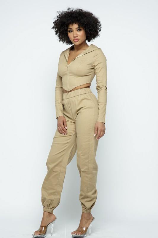 Trill Jogger Set in Khaki - BlazeNYC