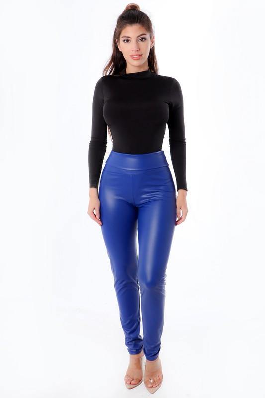 Faux Leather Leggings in Royal - BlazeNYC