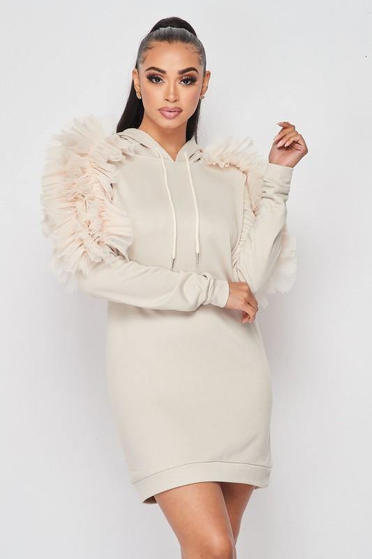 Little Hooded Dress in Nude - BlazeNYC