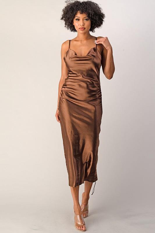 Chocolate Satin Dress - BlazeNYC
