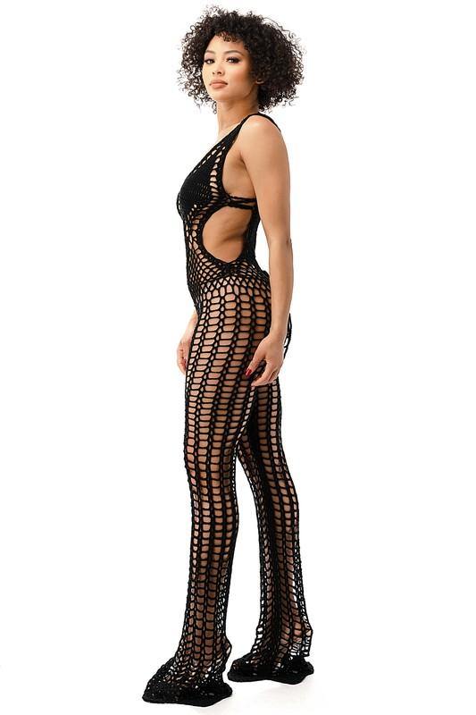 Crochet Jumpsuit in Black - BlazeNYC
