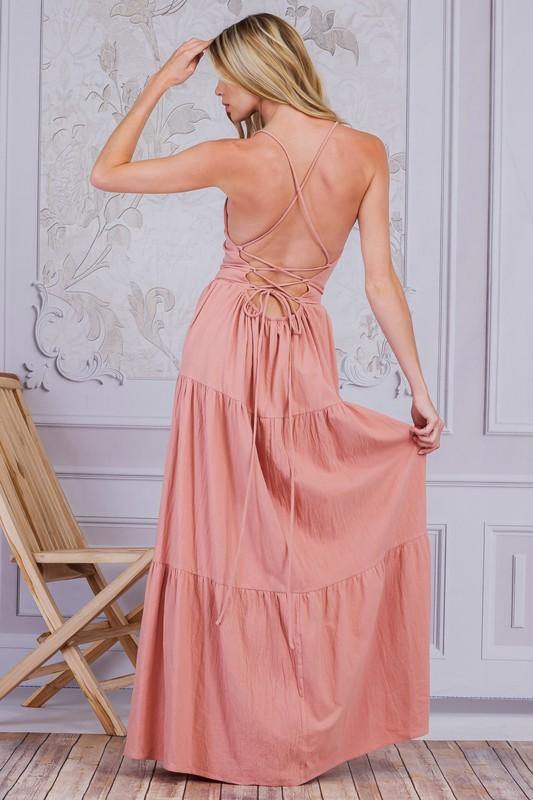Tiered Maxi Dress in Pink - BlazeNYC