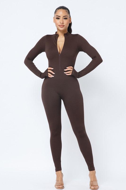 Basic Jumpsuit in Brown - BlazeNYC